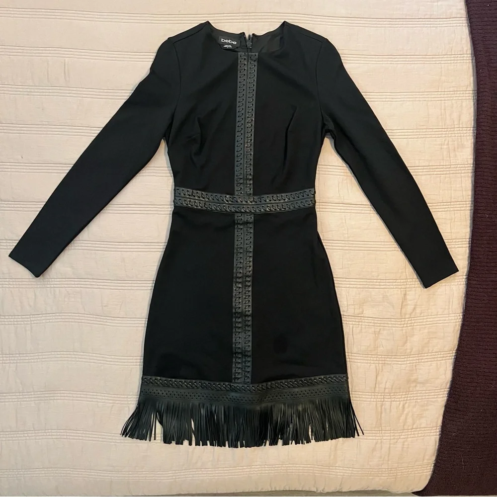 bebe Black Stitch & Fringe sheath Dress - Picture 2 of 6